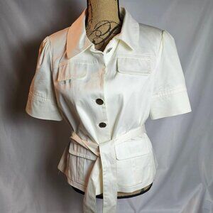 Worthington White Button Up Jacket w/Tie Women's Short Sleeve S - L